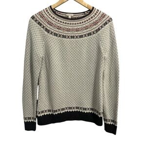 Talbot's M Woman's Sweater White/Gray/Pink Fair Isle Cottagecore Soft Ski